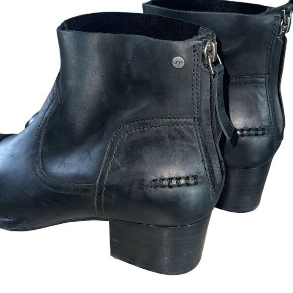 UGG Women's Bandara Leather‎ Stacked Heel Back Zipper Ankle Boot Black Size 8 - Picture 3 of 11